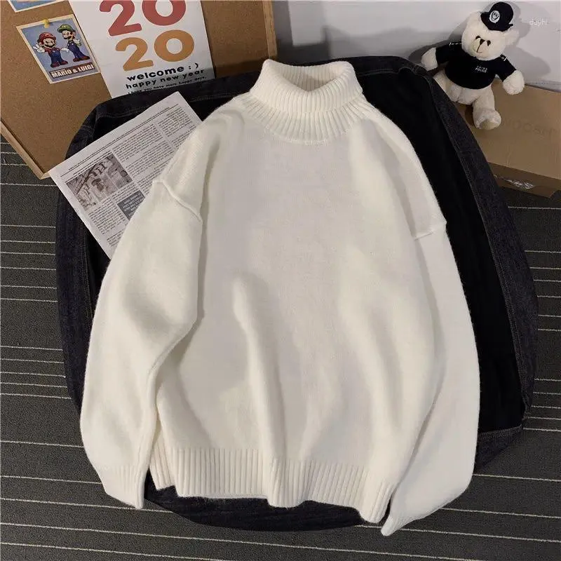 Herrtröjor turtlenecksweater för män koreansk stil trendig personlighet par tröja pojkar höst mode märke fast färg