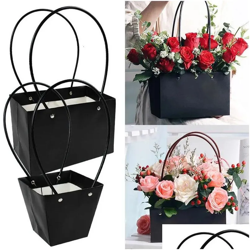 Geschenkpapier Tragbare Blumenbox Wasserdichtes Papier Handliche Tasche Kraft Handtasche Hochzeit Rose Party Verpackung für Süßigkeiten Kuchen Geburtstag Drop Del DHV2Z