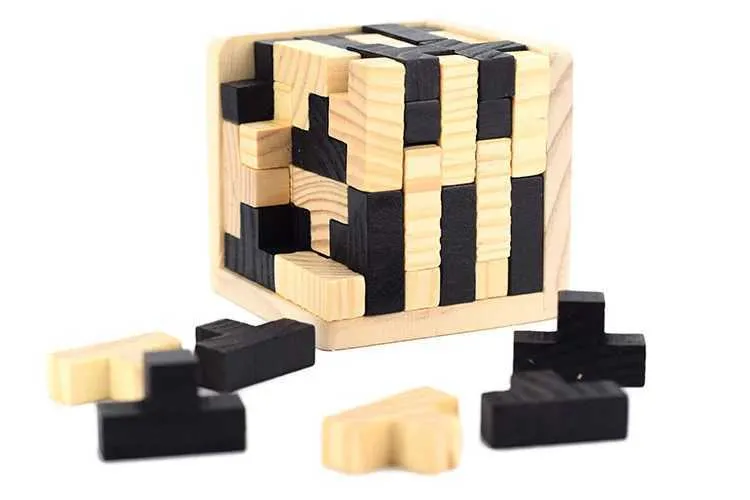 Childrens 3D Puzzles Wooden Luban Lock Cube Interlocking Brain Teaser ...