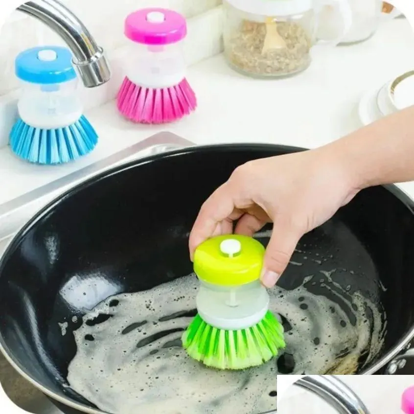 Kitchen Pot Dish Cleaning Brushes Utensils With Washing Up Liquid Soap Dispenser Household Accessories Wholesale Fy2678 Drop Deliver Dhuh9