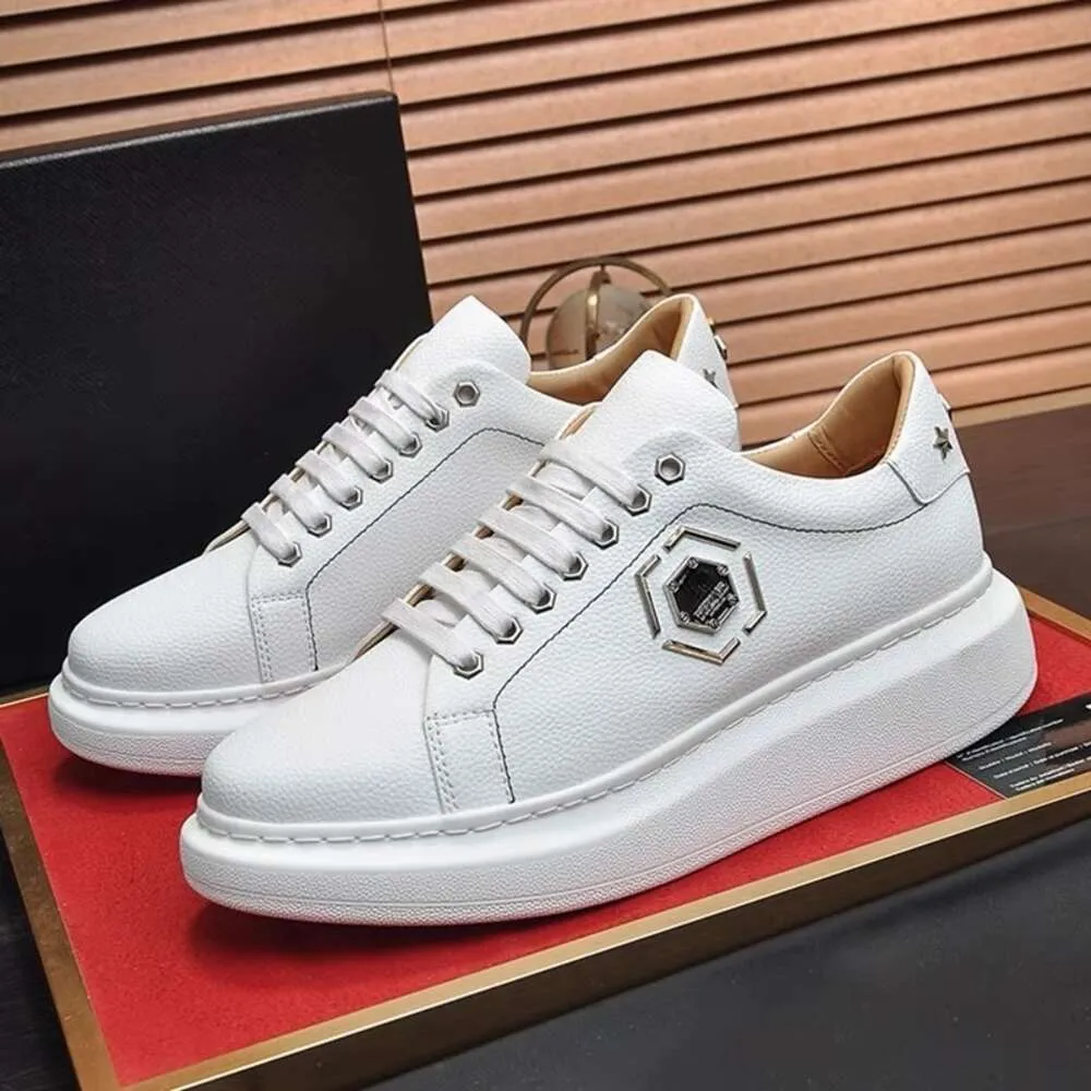 the Highest Quality Schuhe Plein Men Original Leather Lace Up Platform Oversized Sole Sneakers Style 20 Printed Casual Shoes