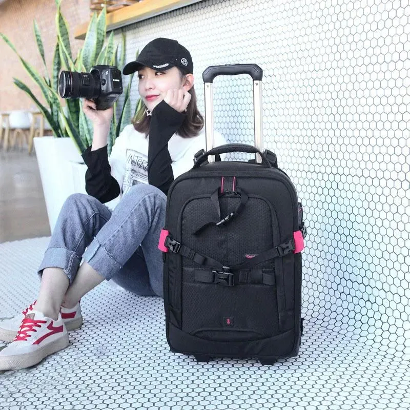 Accessoires Trolley Camera Sac Professionnel DSLR Camera Trolley Suitcase Sac Photo Digital Camera Lage Travel Trolley Backpack on Wheels