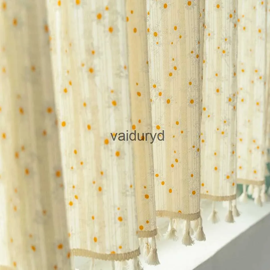 Curtain Korean Daisy Curtains Road Pocket Shade Curtain Floral Tassel for Kitchen Bedroom Living Room Bay Window Cabinet Curtainvaiduryd