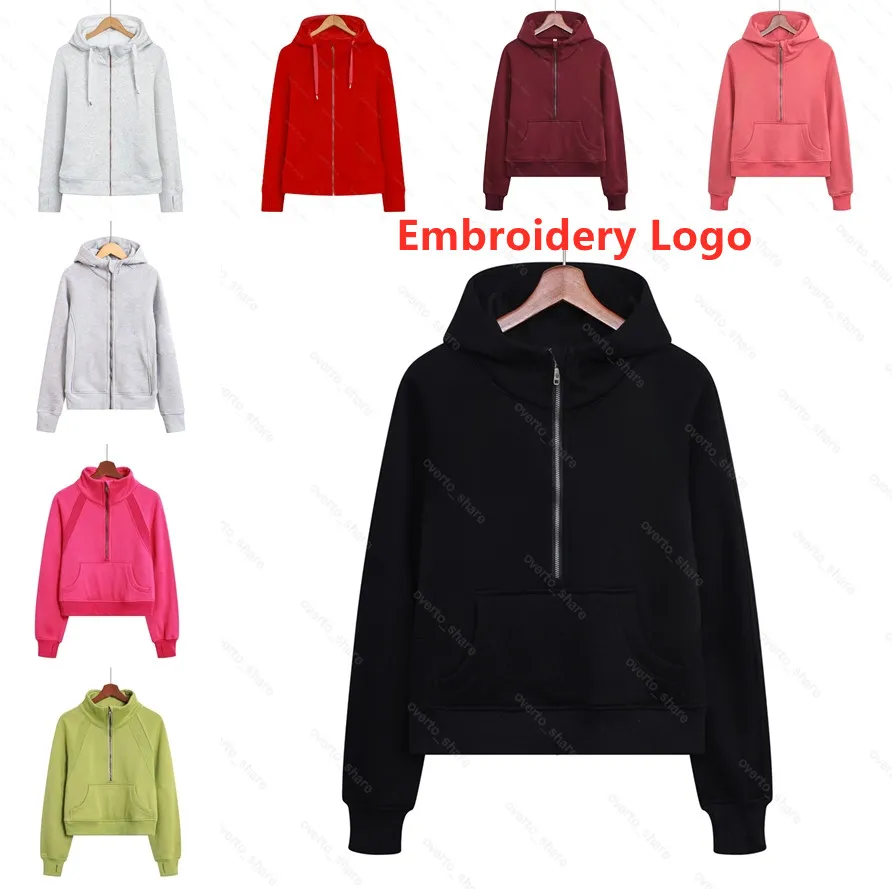 Designer SCUBA HALV ZIP HOUDIE WOMENS YOGA kostym Broderi Huvtröja Lagligen Gym Sportkläder utomhus sport jogging hoody fleece jacka jacka