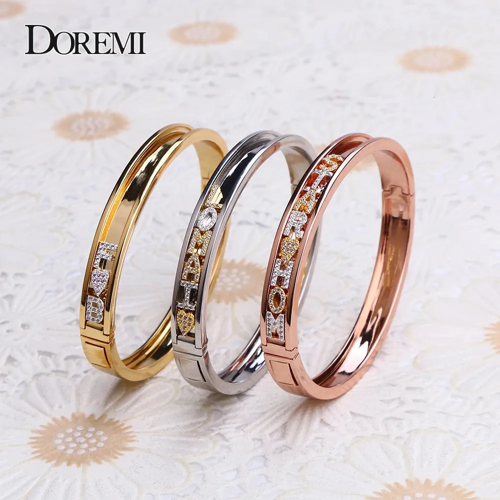 Doremi Diy Zirconia Letters Custom Bangles Personligt namn avtagbara skjutreglage Charms Bangles Anpassade namn Armband Bangle Slide 240115