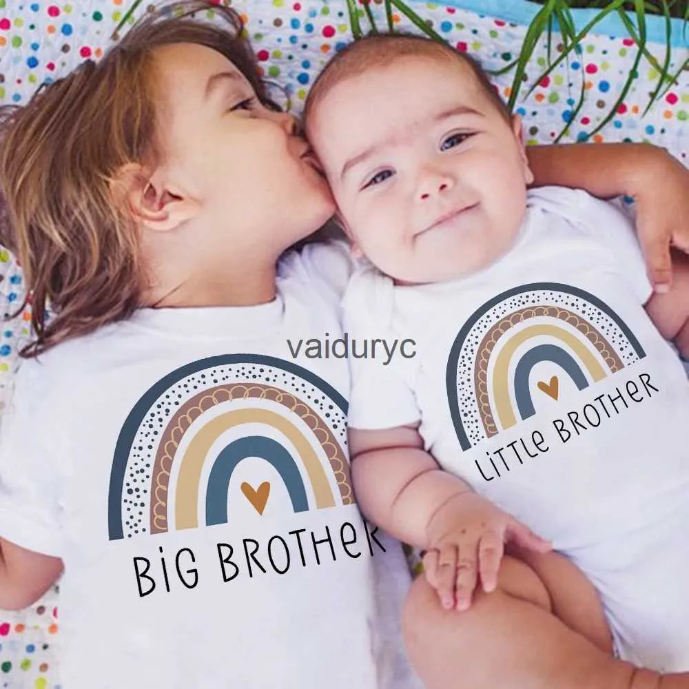 Familie Matching Outfits Big Brother Little Brother Matng Outfit T Shirts Summer Sibling T-Shirt Ldren Korte mouw Tops Girls Boys Deskled H240508