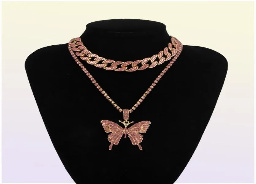 Łańcuch kubańska Big 3D Butterfly Projektant mody Luksusowe Diamonds oświadczenie wisiork naszyjnik Choker dla kobiety dziewczyny bioder biżuterii 2429534
