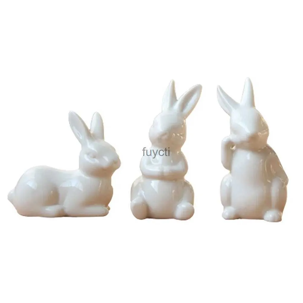 Andere evenementen Feestartikelen 3 stuks Keramiek Konijn Ornament Ornamenten Decor Bunny Model Siert Pasen Keramiek Beeldjes Taarttopper Decoraties YQ240116