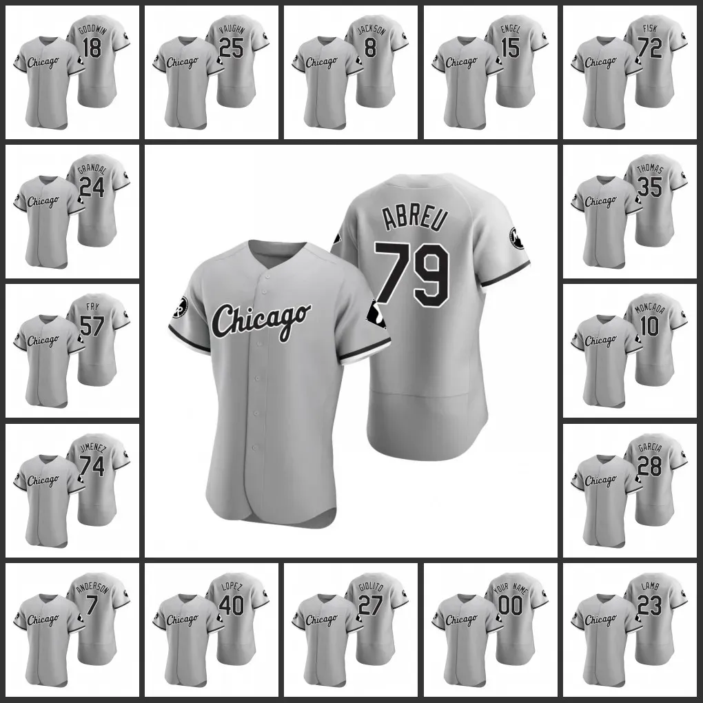 Chicago''White''Sox''Hommes Femmes Jeunes enfants Jose Abreu Yoan Moncada Leury Garcia Tim Anderson Eloy Jimenez Personnalisé Gris MR Patch Authentique Jersey