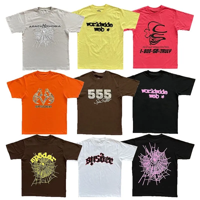 SP5DER 555 BITE ARACH NY Phobia Web Spider Basic Short-Sleeved T-shirt för män och kvinnor tidvatten Nisex bomullstoppar män vintage t-shirts sommar lös tee rock smlxl