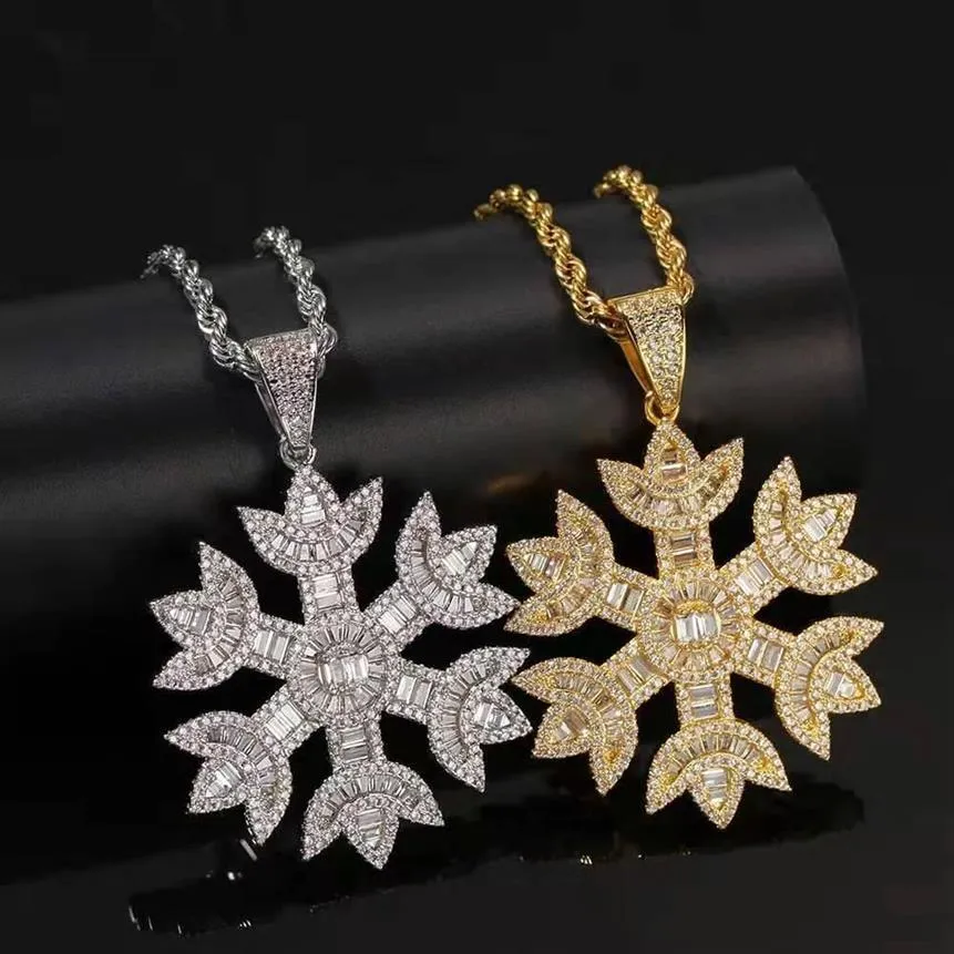 lodowe płatek śniegu wisidanta Mężczyźni luksusowe designerskie męskie bling Diamentowe płatki śniegu wisiorki złoty srebrny naszyjnik z kwiatem Jewelr305p