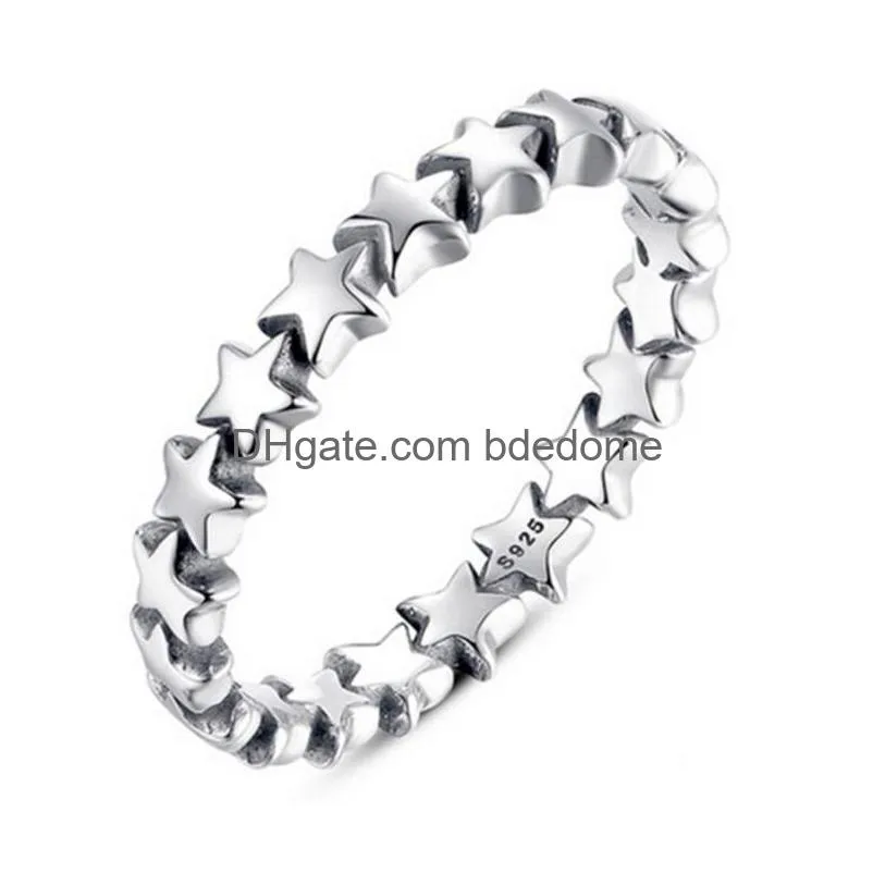 Bagues de bande Bamoer Sier 925 Bague étoile pour femmes de mariage 100% Sterling empilable bijoux de doigt 1777 V2 livraison directe bijoux bague Dhf2T