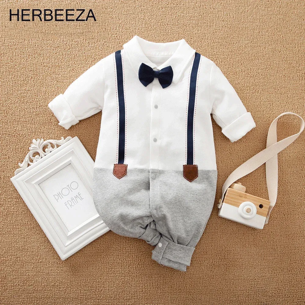 Herbeeza męskie ubrania dla niemowląt dla Borns kombinezon dla dzieci dziecięce dżentelmen dżentelmens soft rompers 240116