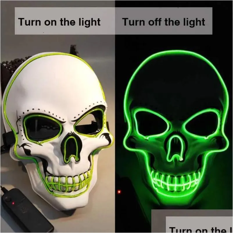 Skl Glowing Mask Costume Led Party for Horrorテーマコスプレエルワイヤーハロウィーンマスク用品0825ドロップ配信Dhup