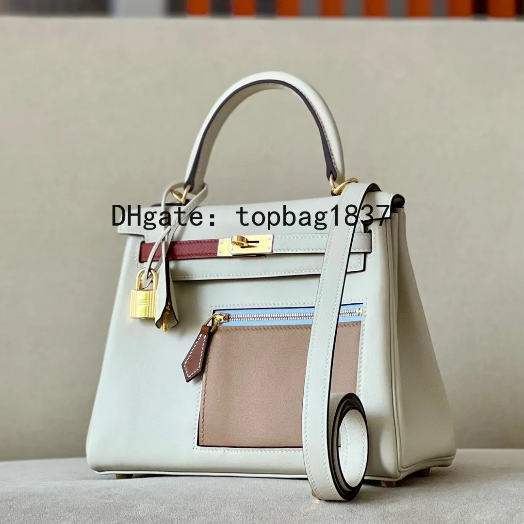 Designer shoulder bag 25cm 10A mirror quality white total Handmade swift leather luruxy handbag pocket multicolor special customized style with original box