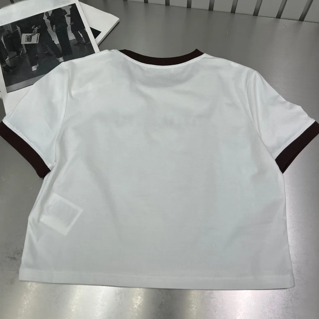 Designer t shirt summer short sleeve Crop Top Tee women tshirt contrast color printed logo slim fit tops