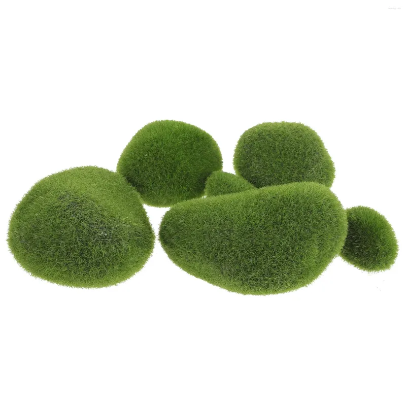 Decorative Flowers 6pcs Highly Simulation Fake Mossy Stone Model Garden Layout Moss Rocks Ornament Lawn Landscaping
