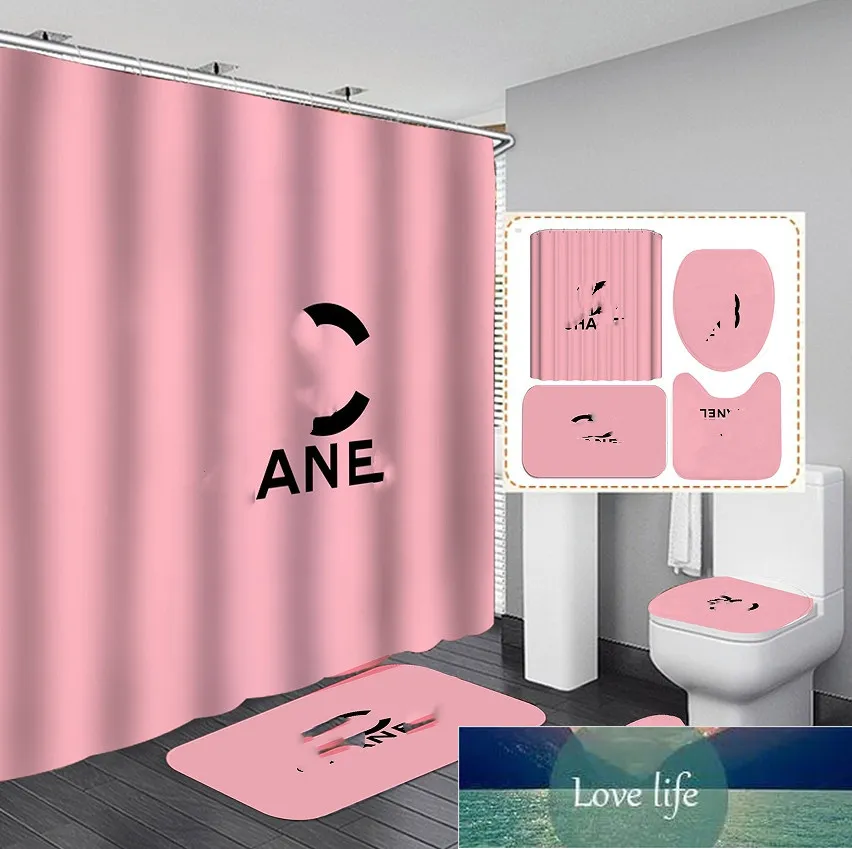 Simple Designer Trendy Waterproof Shower Curtains Ins Toilet Seat Cushion Carpet Bath 4 Pieces Set Bathroom Accessories