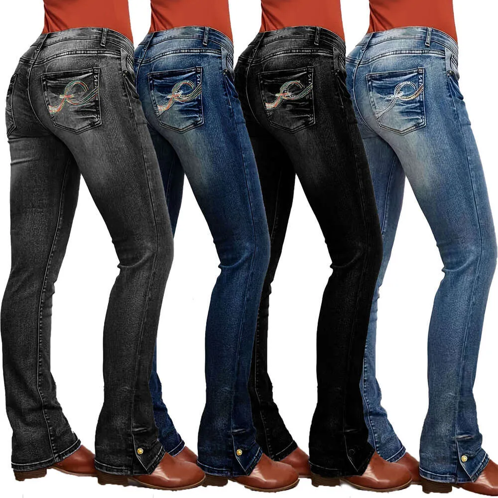Kompernowe źródło europejskich i amerykańskich minimalistycznych dżinsów, elastyczne szczupłe spodnie dżinsowe, haftowane dżinsy dla kobiet