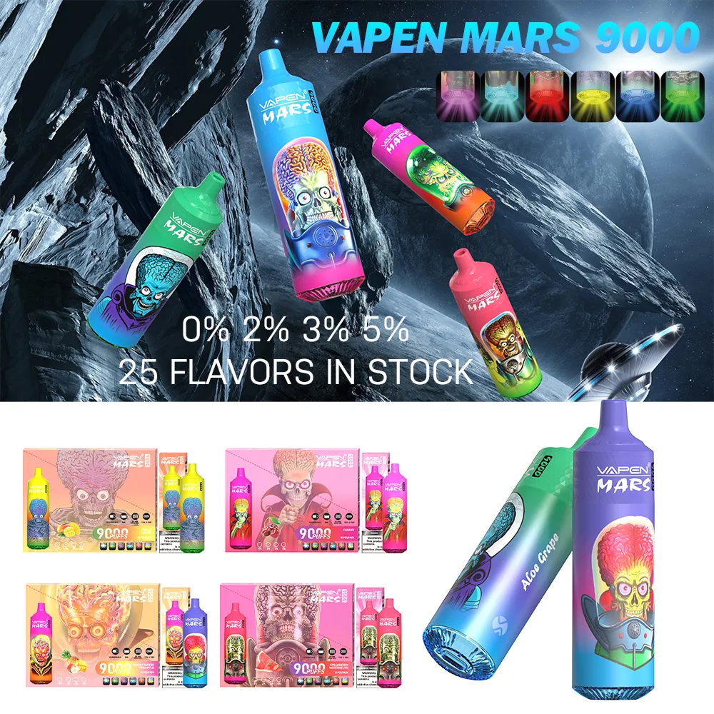 Partihandel 18 Flavors Vapen Mars Tornado 9000 Puff 9K Disponibla Vape E -cigaretter 0,8Hm Mesh Coil Pod Battery laddningsbar puff 12000 12K 7000 7K VAPE DESECHABLE