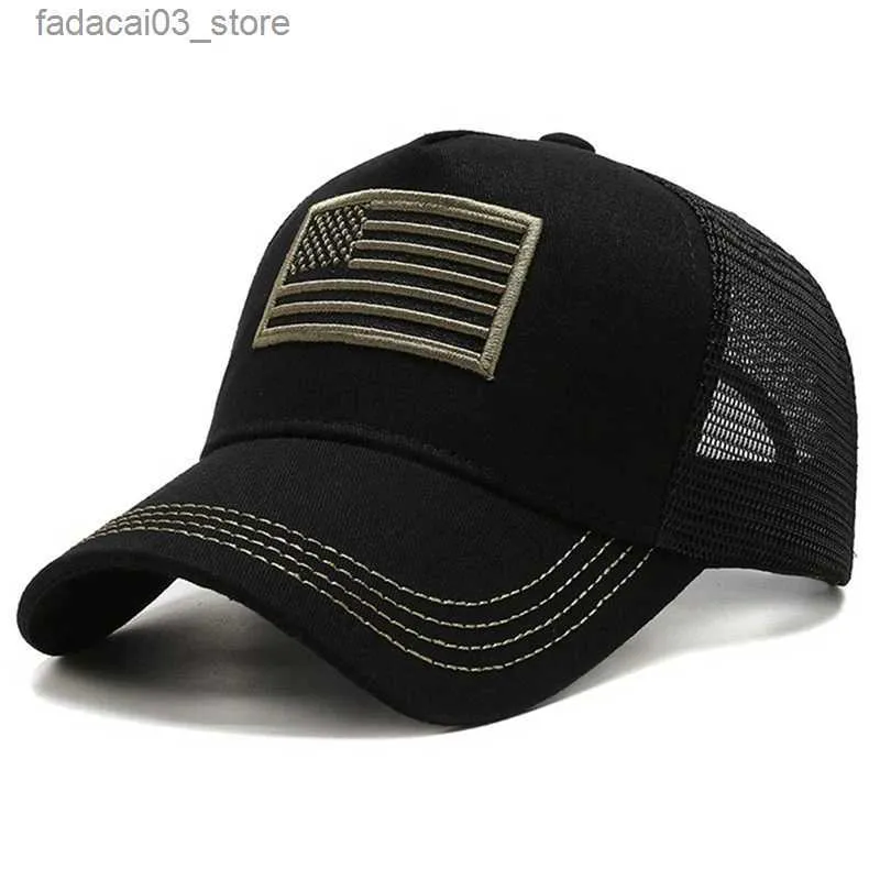 Ball Caps USA Vlag Mesh Baseball Cap Zomer Ademende Hoed Mannen Vrouwen Tactische Hoeden Unisex Hip Hop Caps Outdoor Sport Trucker Hoeden Q240116