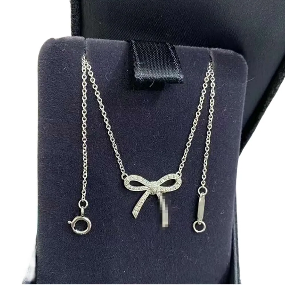 Tiff Necklace Designer Women Top Quality Pendant T 925 Sterling Silver Small Fresh Bow Knot Full Diamond Necklace Fashion Gold Plated Collar Chain Gift