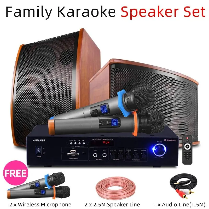 Micrófonos Familia KTV Altavoz Estéreo Teater Juego de karaoke en casa TV Sistema de amplificador PA Bluetooth/USB Canto +2 Micrófono inalámbrico Sala de reuniones/Tienda