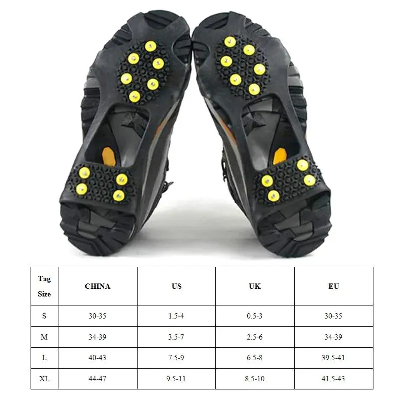 10 Studs Anti-Skid Snow Ice Gripper Climbing Shoe Spikes Grips Cleats Overshoes Crampons Spike Shoes Crampon 