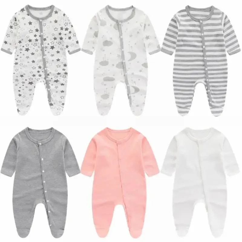 Pagliaccetto neonato in cotone Star Moon Body stampato con piedini per ragazze Ragazzi Autunno a maniche lunghe Abbigliamento per bambini Tutina per neonati 240116