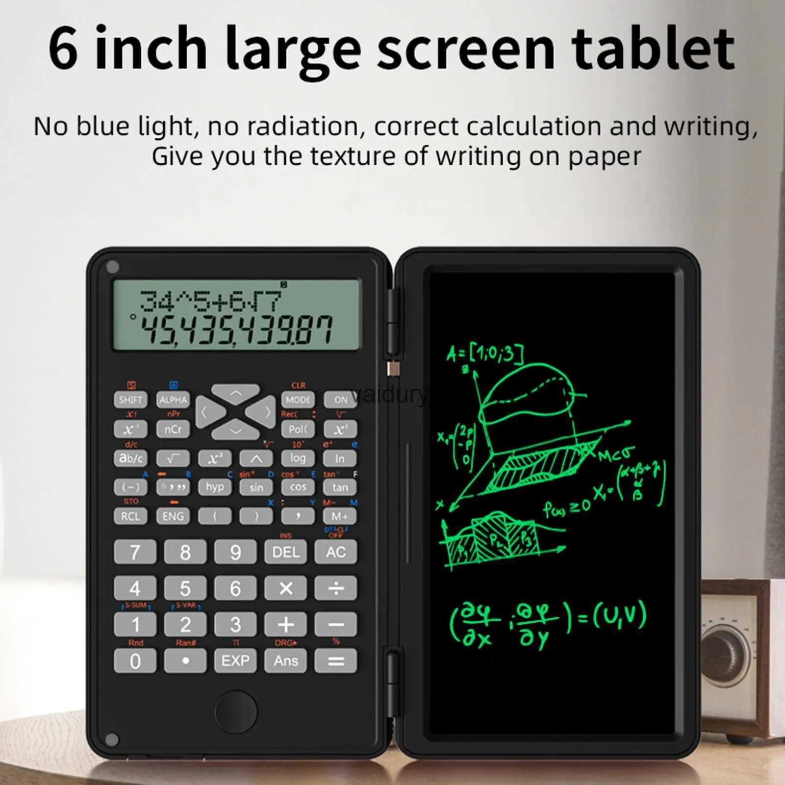 Taschenrechner, wissenschaftlicher Taschenrechner mit löschbarer Schreibtafel, 240 Funktionen, 2-zeiliges LCD-Display, faltbarer Finanzmathematik-Rechner, Schoolvaiduryd