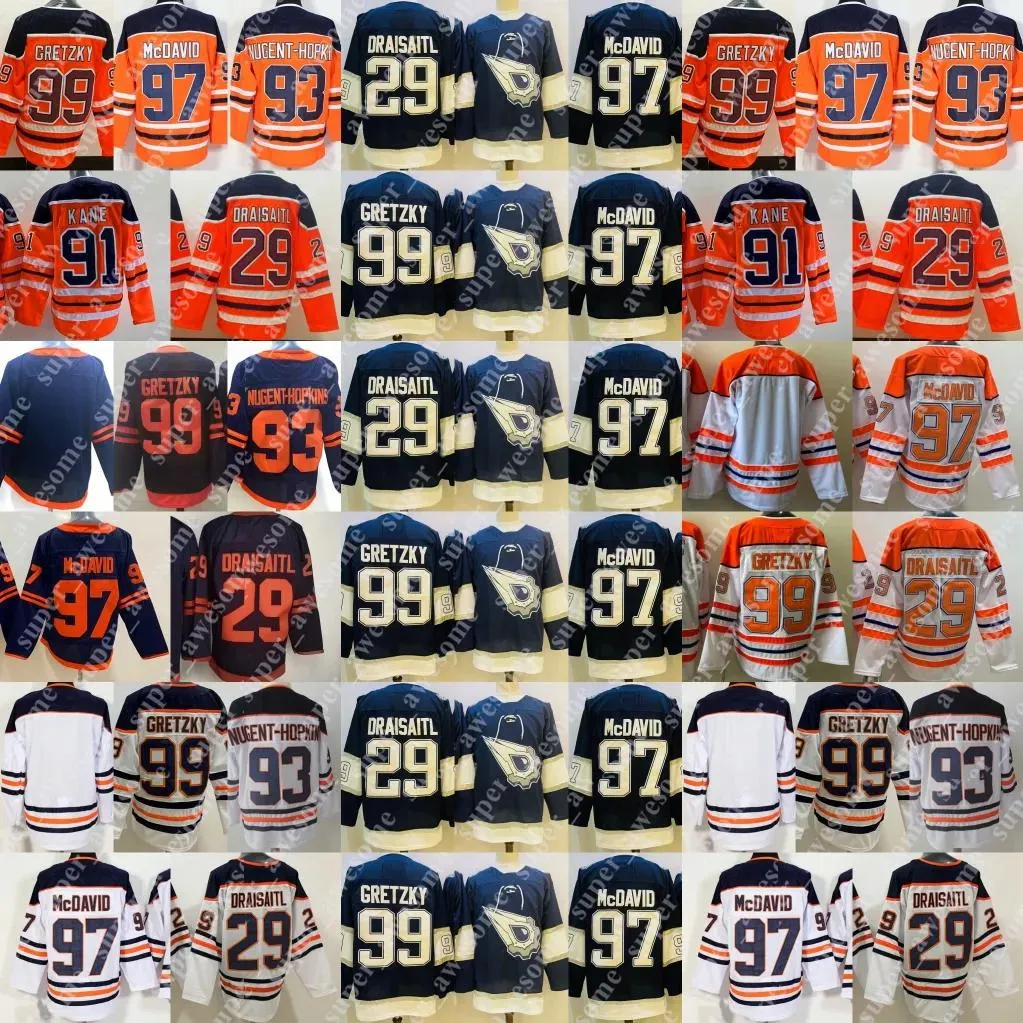 97 Connor McDavid Jersey 99 Wayne Gretzky 29 Leon Draisaitl 93 Ryan Nugent-Hopkins 91 Evander Kane 36 Jack Campbell Hockey Jerseys Orange Wh