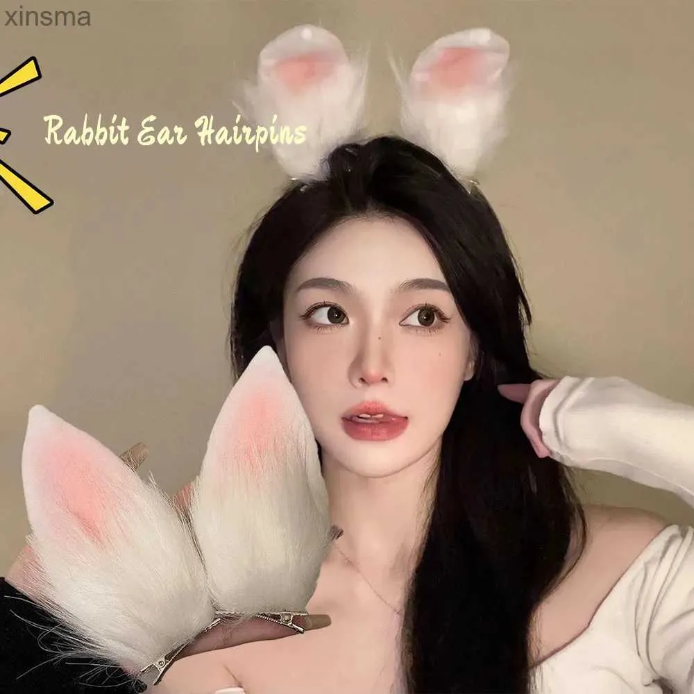 Headbands Cute Imitation Rabbit Ear Hairpins Stylish Party Cosplay Headwear Duckbill Clips Lolita Fluffy Bunny Ear Hair Clips For Girl YQ240116