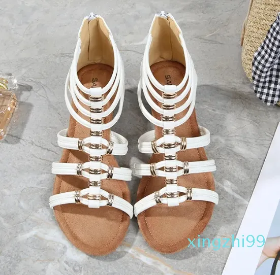 Summer Women's Roman Sandals Wedge Heel Leather Sandals Zipper Ankel Fashion Sandals