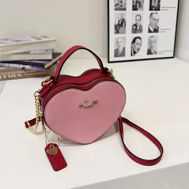 Sac à bandoulière en cuir véritable pour femmes, pochette classique de styliste en forme de cœur, de qualité supérieure, cerise