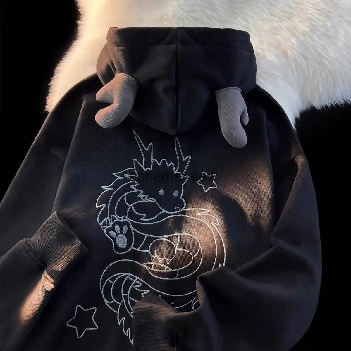 Men's Hoodies Sweatshirts American trendy brand Year of the Dragon embroidered hoodie men jacket loose autumn and winter oversize coupleshirtephemeralew