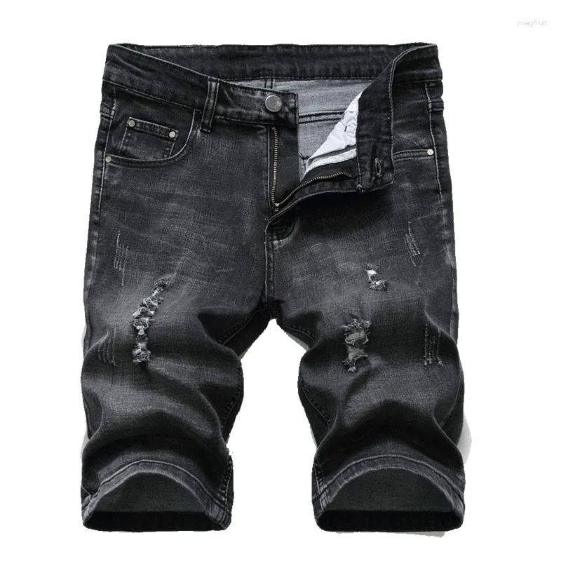 Herr shorts 2024 sommar denim män stretch smala passform korta jeans herrar designer bomull casual orolig svart