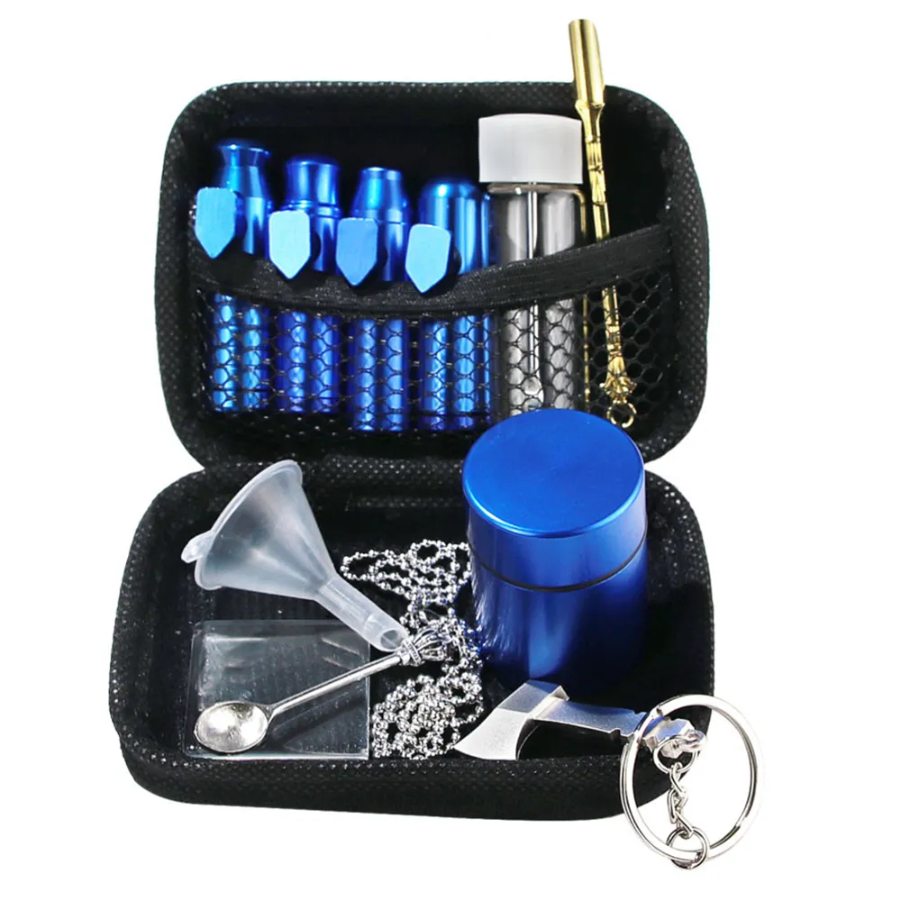 Aluminum Alloy Snuff Pipe Set Bag with Metal Spoon Funnel Storage Jar Mini Snuff Bottle Pipe Smoking Accessories