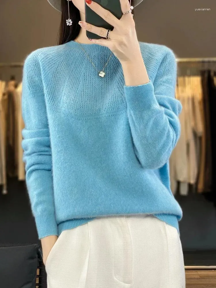 Kobiety swetry jesienne Zima Sweter Sweetek O-Neck Długie rękaw wełna wełna pusta solid solid pullover kaszmirowe ubrania z dzianiny