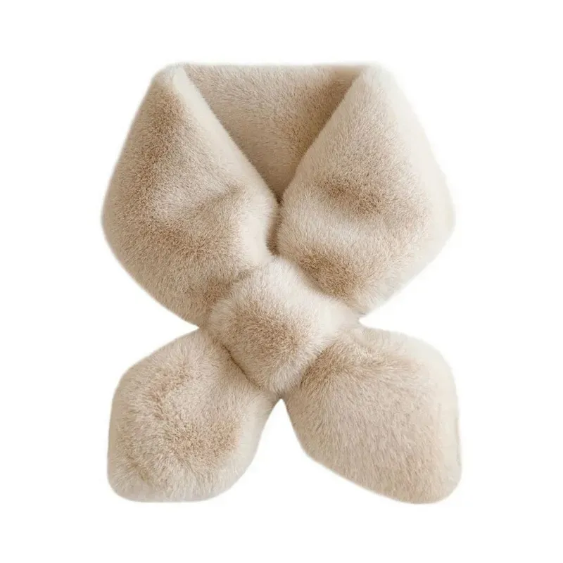 Women Rabbit Fur Cross Scarf Cute Plush Winter Warm Soft Scarves for Gift Party Fashion Accessories