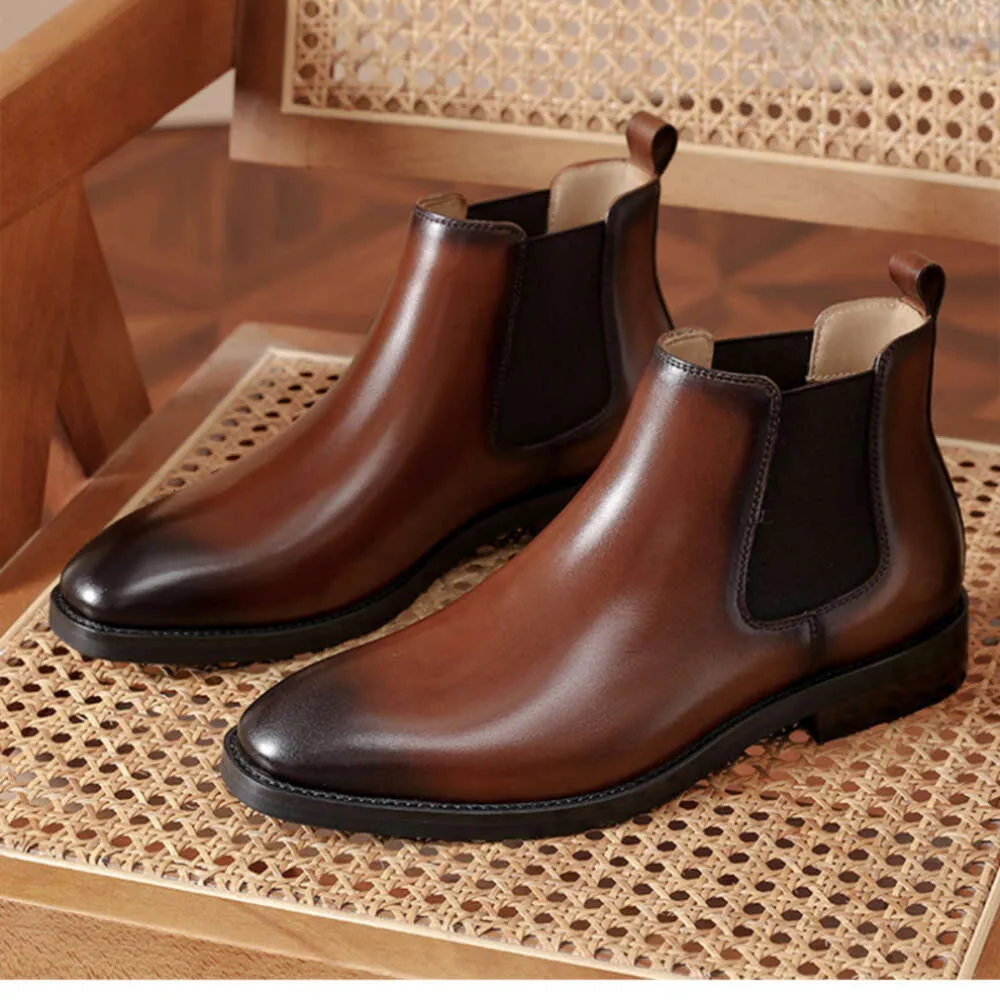 Designer Herrenstiefel aus echtem Leder, handgefertigt, Herbst, britischer Trend, klassisch, elegant, schwarz, Knöchel-Business-Schuhe für Herren