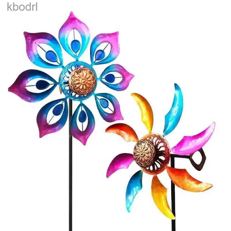 Dekoracje ogrodowe kolorowy wiatr spinner kolorowy metalowy kwiat wiatraki druk sztuka do ogrodu przyjęcia wiatru Kolektorów wiatrowych duże trawniki