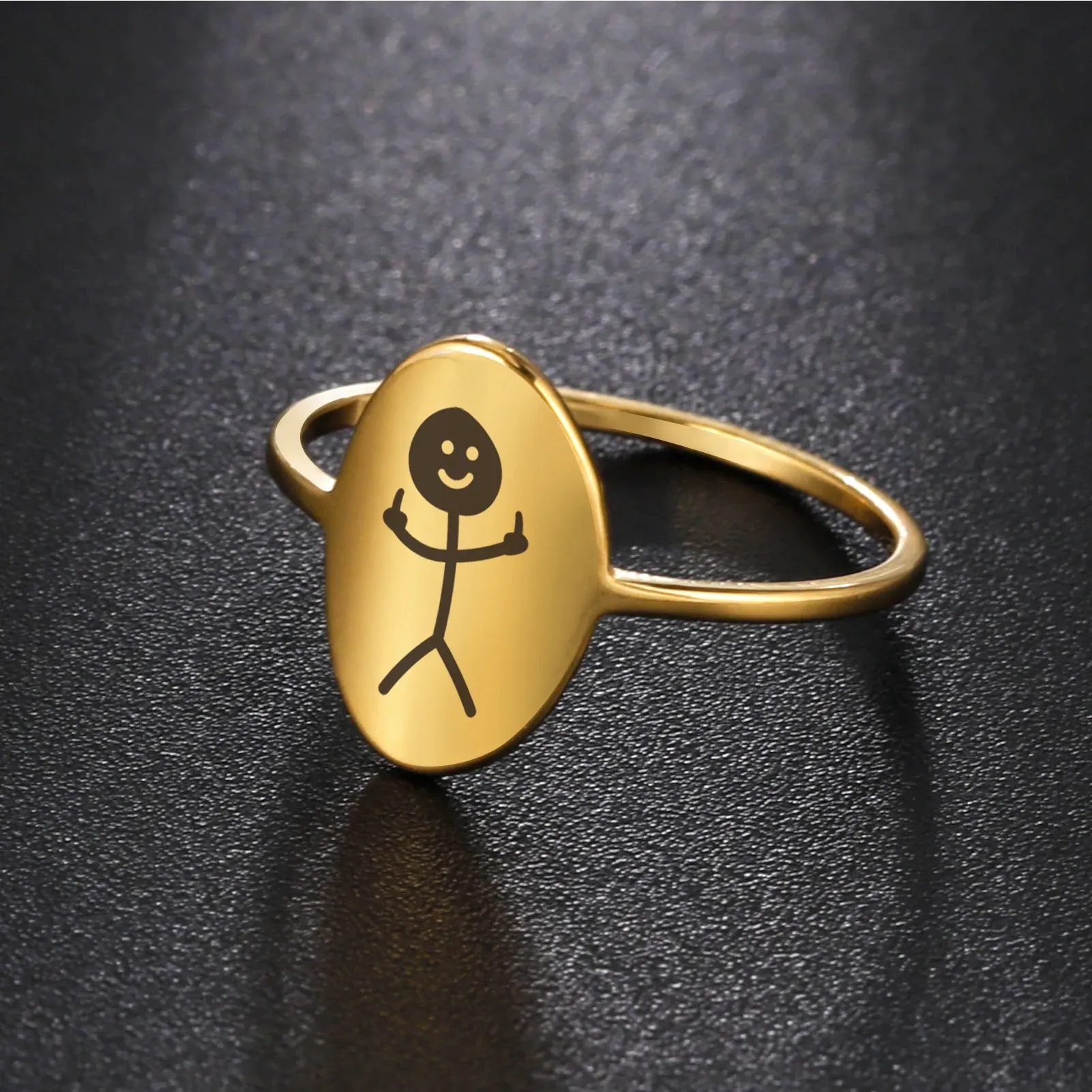 Rolig fxck du doodle 14k gul guldring för man kvinna hip hop långfinger stickman punk ring cool grejer par parti present ny