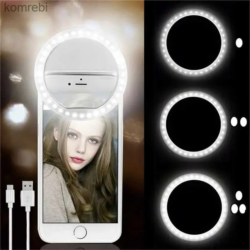 Selfie lampor 2024 USB -laddning LED selfie ring ljus mobiltelefonlins led selfie lampa bärbar mobiltelefon lysande ringklipp leder ring lightl240116