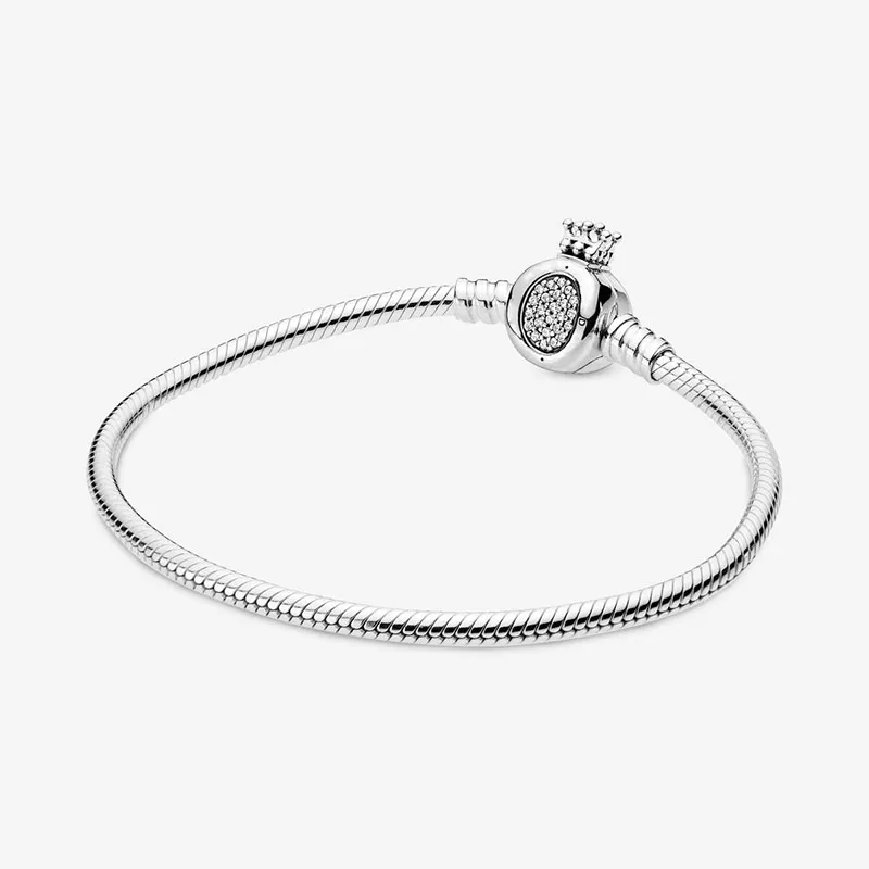 Pandoraer Charm Bracelets Crown O Clasp Snake Chain Bracelet for 925 Sterling Silver Hand chain Wedding Jewelry For Women Charm Diamond Bracelets Original Box
