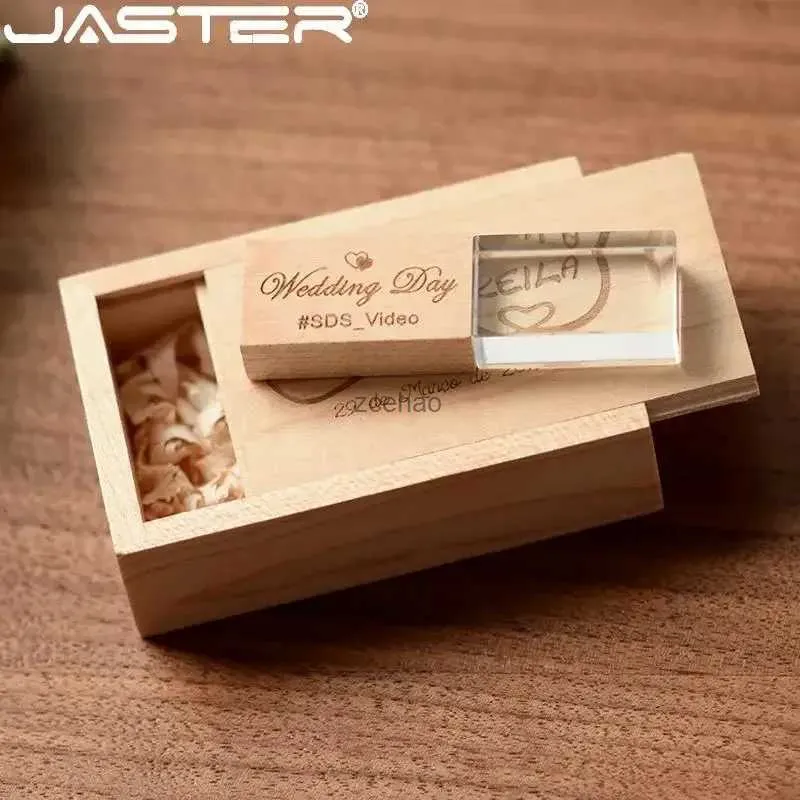 USB Flash Drives Jaster Crystal Wood USB Flash Drive Pen Drive U Disk Memory Stick Pendrive 4GB 8 GB 16 GB 32GB 64 GB Wedding Present Thumb Drive