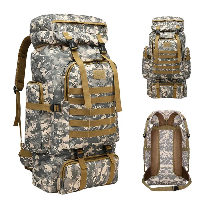 80L Waterproof Molle Camo Tactical Rackpack Military Army Vandring Camping Ryggsäck Travels Rucksack Outdoor Sports Climbing Bag 240115