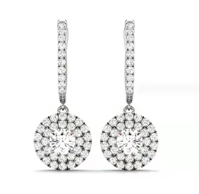 Ins Top Sell Dangle Earrings Sparkling Luxury Jewelry 925 Sterling Silver Double Rows 5A Cubic Zircon CZ Diamond Gemstones Party Women Wedding Earring Gift