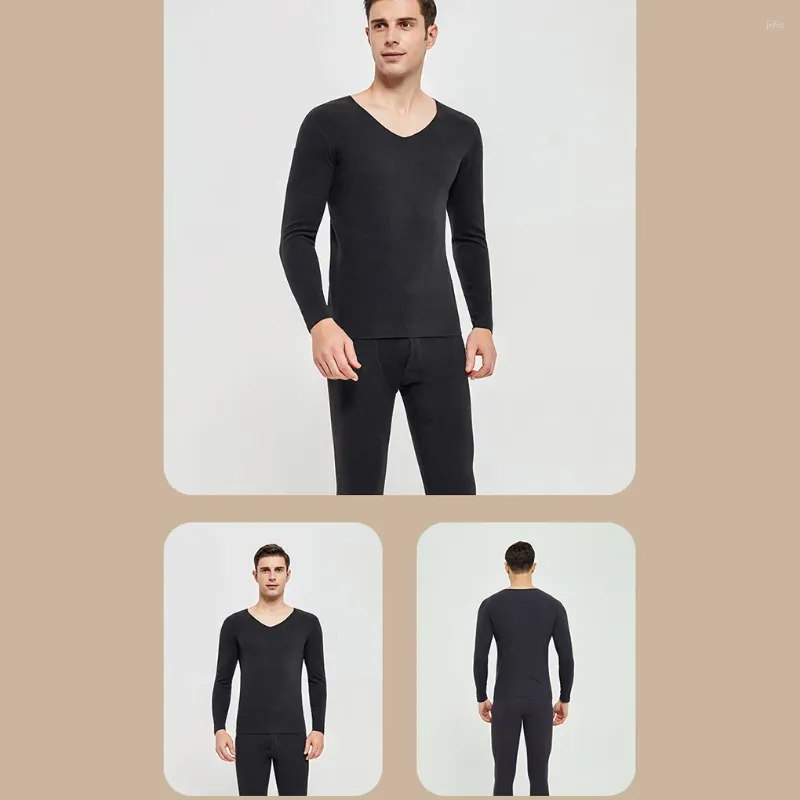 Roupa interior térmica masculina espessamento inverno escritório em casa ao ar livre sono camada básica roupa interior topos terno inferior para masculino preto