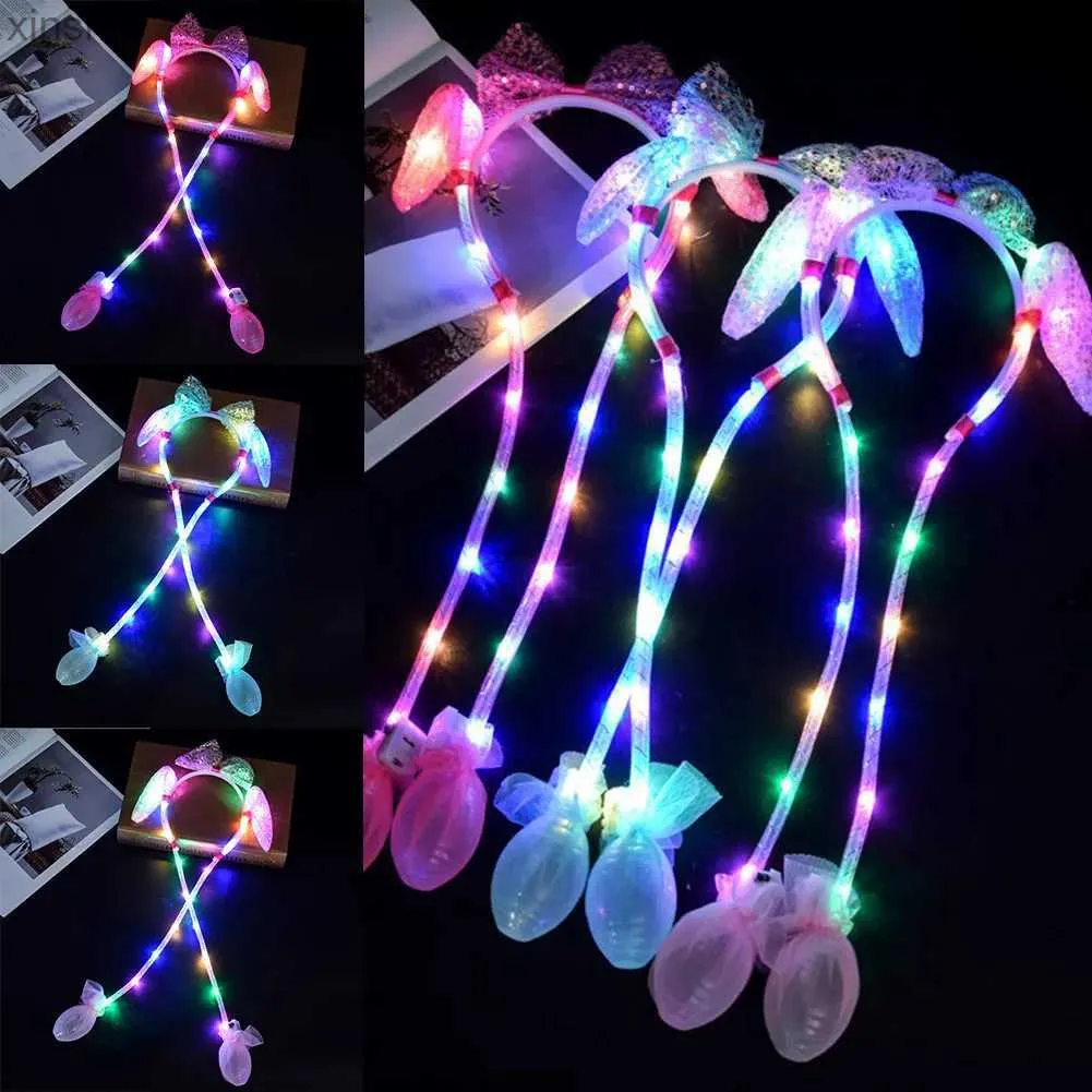 Bandeaux Bandeaux mignons avec oreillettes lapin femmes filles LED brillant mobile oreilles de lapin bandeau oreilles mobiles jouet enfants Hip Hop jouet casquettes YQ240116