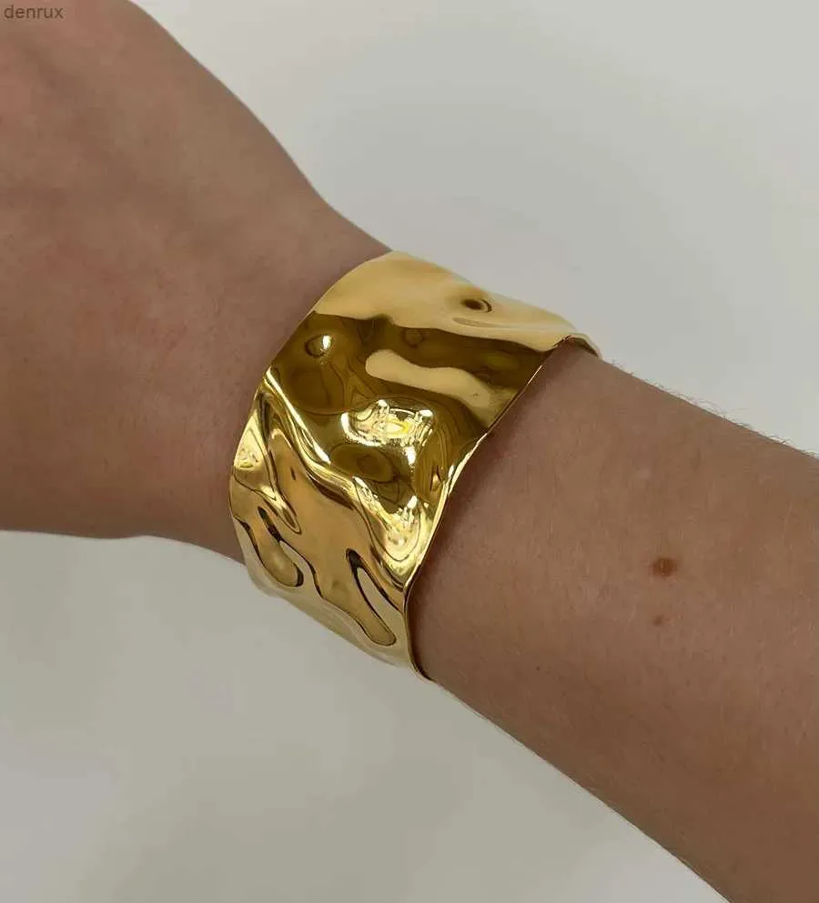 Charm Bracelets Uworld Textured Gold Cuff Gold Plated Stainless Steel Adjustable Bangele Bracelets for Women Striking Look Minimalist Jewelry